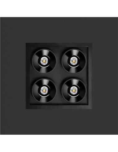 Downlight LED empotrable cuadrado BLACK FOSTER REC 2x2 SPOT 19º negro CRI90 IP20