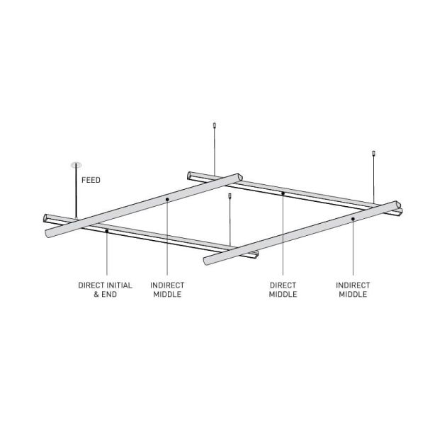 Luminária de suspensão modular DIVI Direct Initial & End em LED, branca, 13,5 W, 3000 K, 1650 lm, 115º, 1200 mm