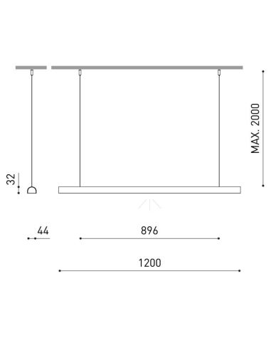Lámpara suspensión modular LED DIVI Direct Middle negro 13,5W 3000K 1650Lm 115º, 1200mm