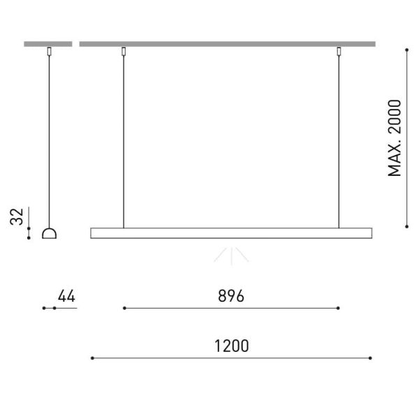 Lámpara suspensión modular LED DIVI Direct Middle negro 13,5W 3000K 1650Lm 115º, 1200mm