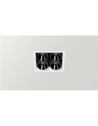 Luminária de embutir LED quadrada Black Foster 2x2 Spot 19º CRI90 com moldura branca
