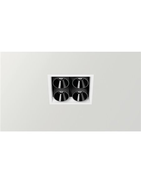 Luminária de embutir LED quadrada Black Foster 2x2 Spot 19º CRI90 com moldura branca