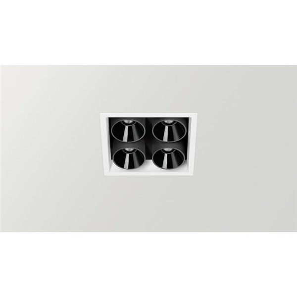 Spot encastré LED Black Foster Rec 2x2 19º IRC 90 à variateur par bouton-poussoir avec cadre blanc