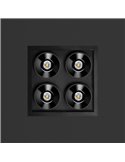 Detalhe de luminária embutida de LED, preta com moldura branca BLACK FOSTER REC 2x2 SPOT 19º CRI90 DALI