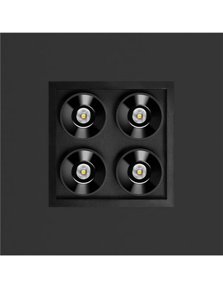 Detalle Downlight LED empotrable negro con marco blanco BLACK FOSTER REC 2x2 SPOT 19º CRI90 DALI