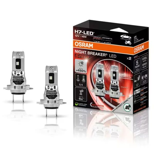 Bombilla LED H7 homologada NIGHT BREAKER LED SPEED H7 450, +450%, 64210DWNBSP-2HB, alcance 240m, 6000K, pack 2