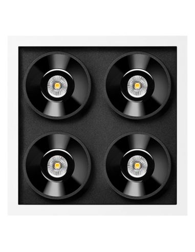 Downlight LED empotrable negro con marco blanco BLACK FOSTER REC 2x2 SPOT 19º CRI90 Phase Cut