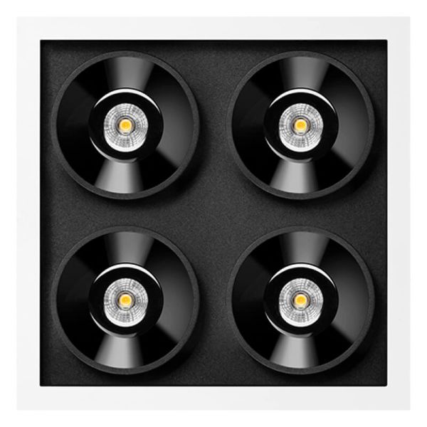 Downlight LED empotrable negro con marco blanco BLACK FOSTER REC 2x2 SPOT 19º CRI90 Phase Cut