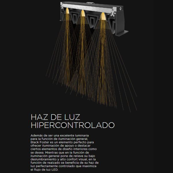 Downlight LED empotrable negro con marco blanco BLACK FOSTER REC 2x2 SPOT 19º CRI90 Phase Cut