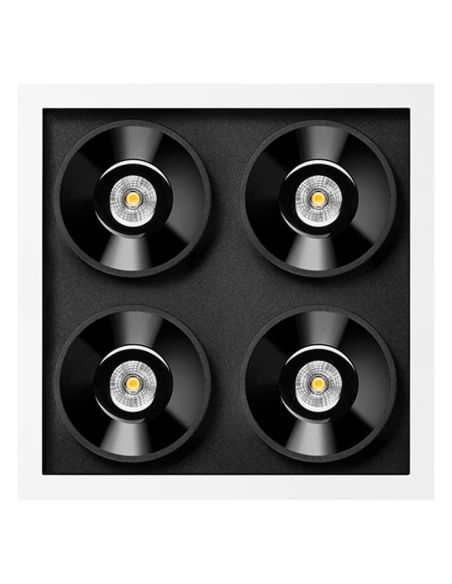 Spot encastré LED FOSTER REC 2x2 SPOT 19º IRC90 à variateur par simple pression, noir, avec cadre blanc
