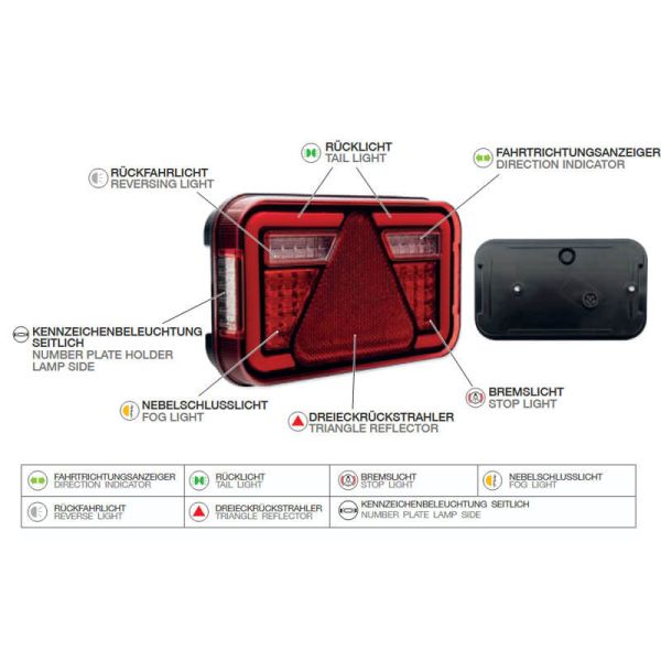 Feu arrière LED Aspock Multiled IV avec câble et éclairage latéral de plaque d'immatriculation
