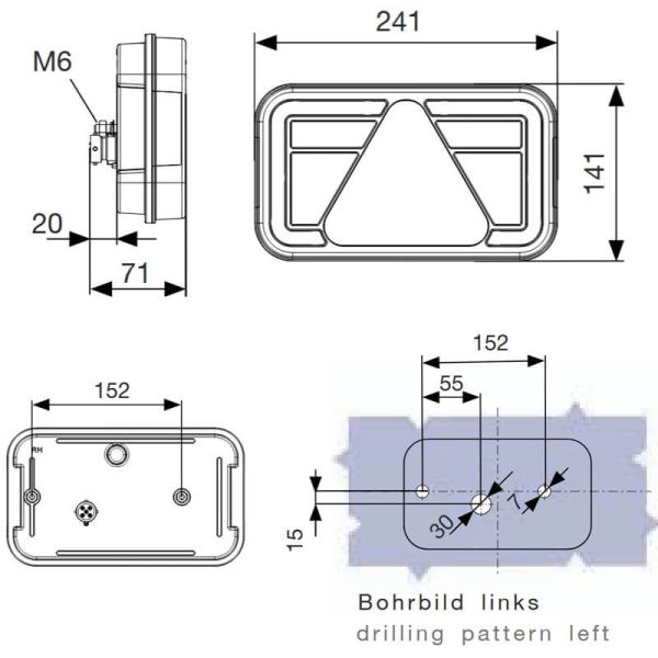 Lanterna traseira de LED Aspock Multiled IV com cabo e luz de placa lateral.