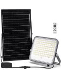 Projetor solar LED de 150 W com temperatura de cor ajustável, painel monocristalino IP66 de 2 m e controle remoto.