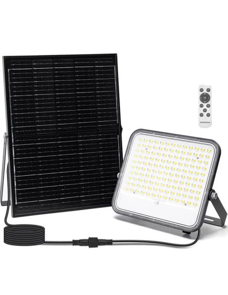 Proyector Solar LED 200W CCT Regulable con Panel Monocristalino 2m IP66 incluye mando a distancia