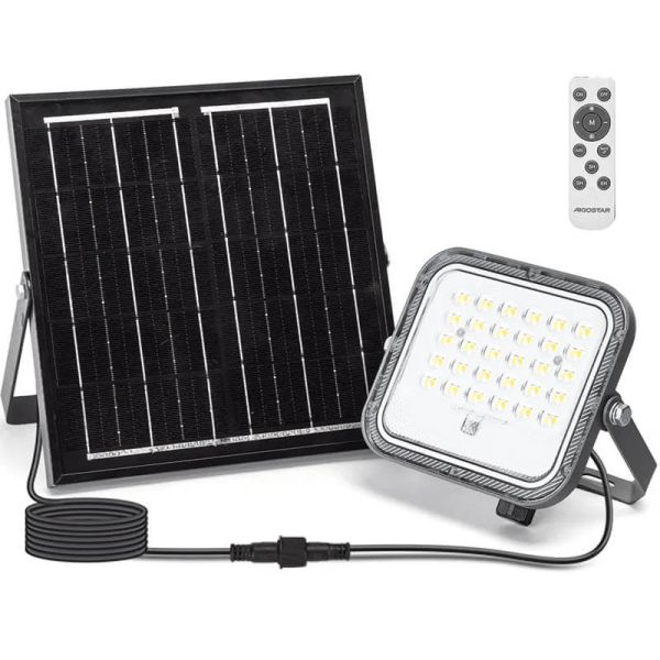 Projecteur solaire LED à intensité variable 50 W avec panneau monocristallin de 2 m, IP66