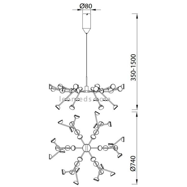 Medidas Lámpara Led 100W Serie ADN de Mantra iluminación en Blanco Mate | Leonleds iluminación