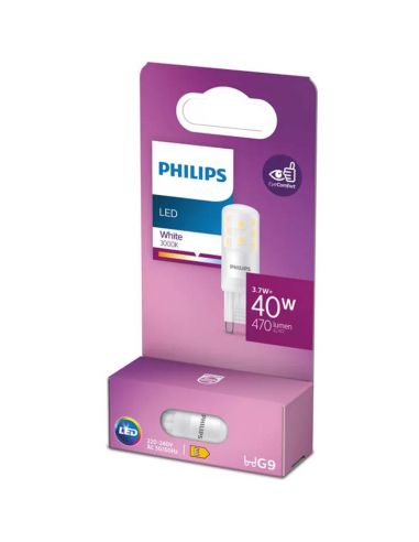 Bombilla LED G9 Philips LEDspot 3,7W 3000K 470lm Equivalente 40W Halógena · No Regulable · Clase Energética E
