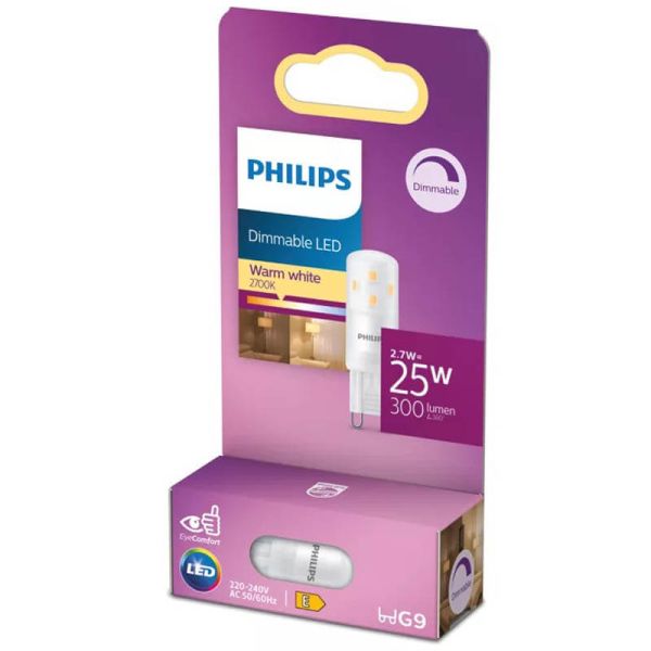 Lâmpada LED G9 dimerizável 2,7W 2700K 300lm equivalente a 25W de halogênio