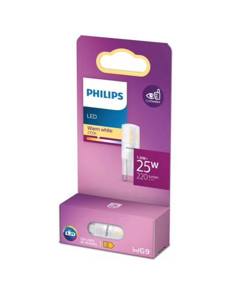 Bombilla LED G9 1,9W 2700K 200lm Equivalente 25W · No Regulable · Clase Energética E