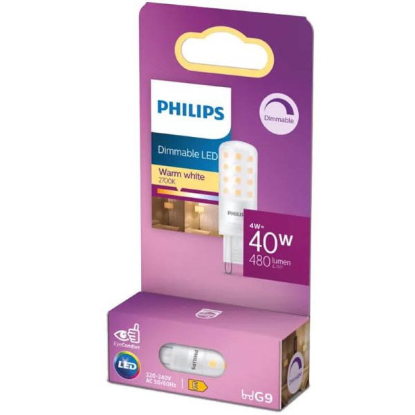 Bombilla LED G9 Philips CorePro 4W 2700K 570lm Regulable Equivalente 40W
