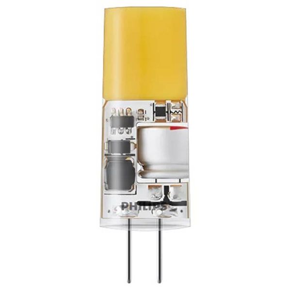 Bombilla LED G4 Philips 2,4W 2700K 300lm 12V Equivalente 28W Halógena · No Regulable · Clase Energética E