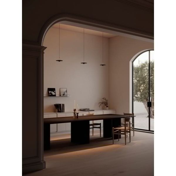 Lámpara techo LED colgante ZENIT Base negro 8W CRI90 luz directa e indirecta 2700K/3000K, diseño minimalista