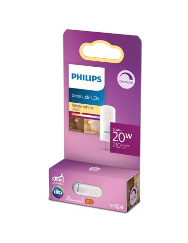 Bombilla LED G4 Regulable 2W 2700K 210lm 12V Equivalente 20W Halógena · Luz Blanca Cálida · Clase Energética E