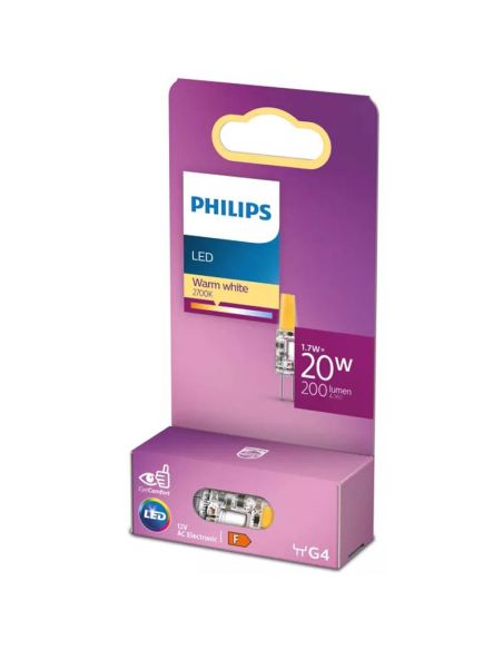 Bombilla LED G4 Micro 1,7W 2700K 200lm 12V Equivalente 20W Halógena · No Regulable · Luz Blanca Cálida