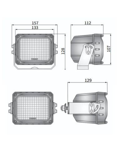Medidas Faro de Trabajo LED 100W 10.000Lm 60° CRP3 Rectangular · 12V-24V · Soporte Inox Reforzado · IP68 Profesional Heavy Duty