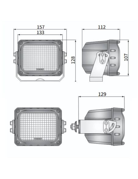Medidas Faro de Trabajo LED 100W 10.000Lm 60° CRP3 Rectangular · 12V-24V · Soporte Inox Reforzado · IP68 Profesional Heavy Duty