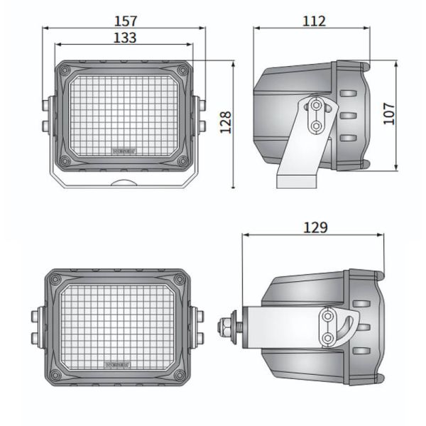Medidas Faro de Trabajo LED 100W 10.000Lm 60° CRP3 Rectangular · 12V-24V · Soporte Inox Reforzado · IP68 Profesional Heavy Duty
