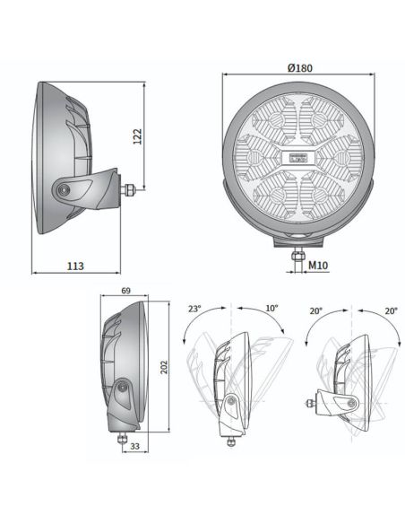 Medidas Faro LED Largo Alcance 7” Fervor 180 Cromado 4º Haz Spot · Homologado HR · Posición Blanca + Ámbar · Incluye Tapa