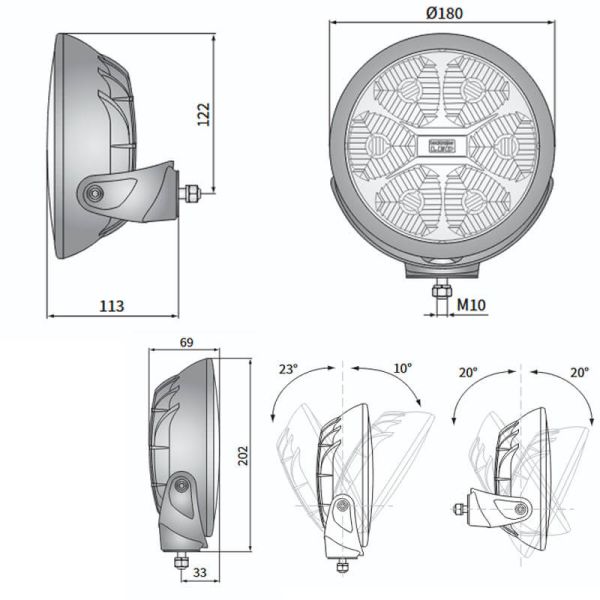 Medidas Faro LED Largo Alcance 7” Fervor 180 Cromado 4º Haz Spot · Homologado HR · Posición Blanca + Ámbar · Incluye Tapa