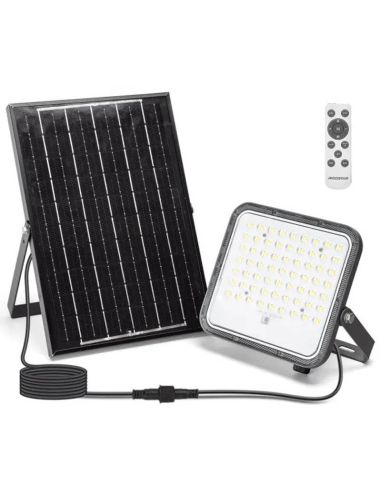 Projetor solar LED CCT de 100 W com painel de 2 m – 1000 lúmens, IP66, com controle remoto.