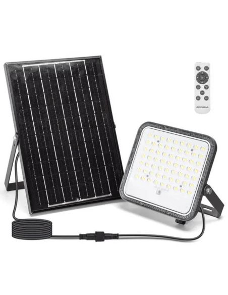 Projetor solar LED CCT de 100 W com painel de 2 m – 1000 lúmens, IP66, com controle remoto.