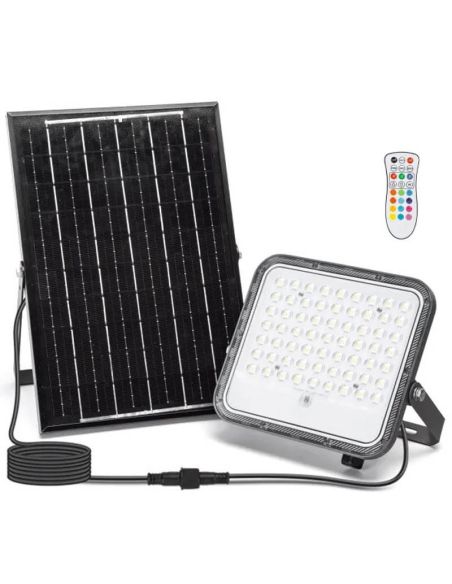 Proyector Solar LED RGB 100W con Panel 2m – IP66 Exterior con Mando