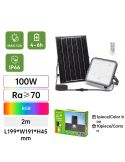 Projetor solar LED RGB de 100 W com painel de 2 m – IP66 para uso externo com controle remoto.