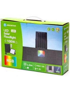 Proyector Solar LED RGB 100W con Panel 2m – IP66 Exterior con Mando 2