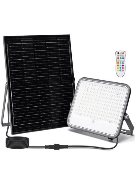 Proyector Solar LED RGB 200W con Panel 2m – IP66 Exterior con Mando