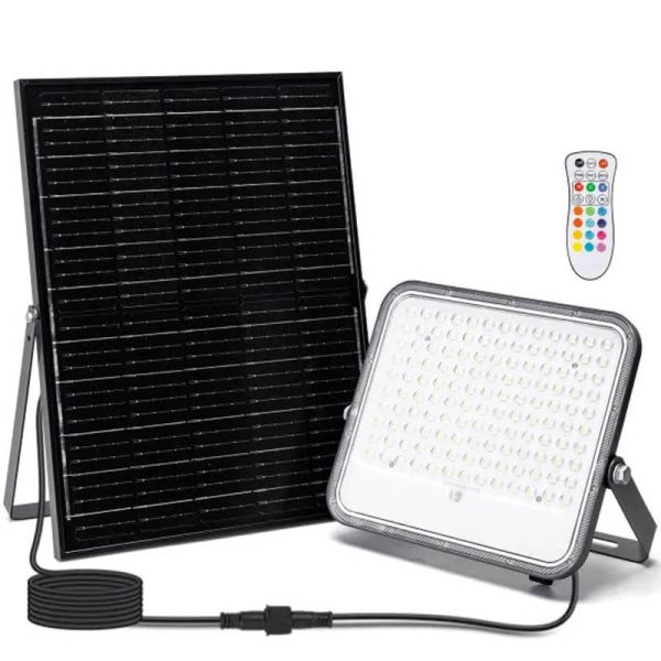 Proyector Solar LED RGB 200W con Panel 2m – IP66 Exterior con Mando