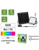Projetor solar LED RGB de 50 W com painel de 2 m – IP66 para uso externo com controle remoto.