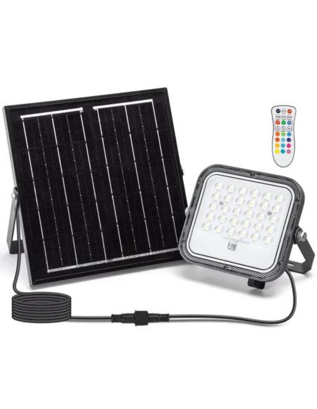 Projecteur solaire LED RGB 50 W avec panneau de 2 m – IP66 extérieur avec télécommande
