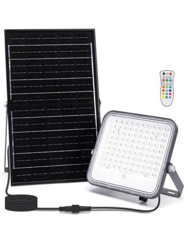 Projecteur solaire LED RGB 150 W avec panneau de 2 m – IP66 extérieur avec télécommande