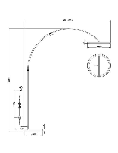 Medidas Lámpara de Pie Arco LED Regulable AMADOR Café 21W – 2400Lm - 2300+3000+4000K