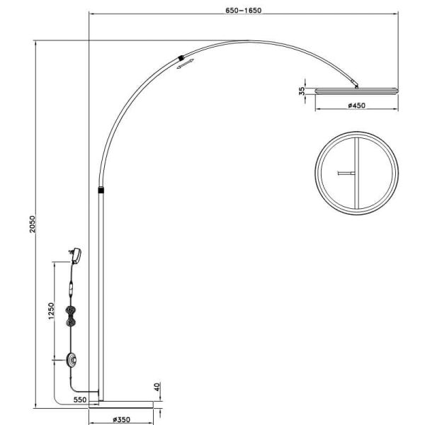 Dimensões da luminária de chão de arco ajustável AMADOR Coffee LED 21W – 2400 lúmens - 2300+3000+4000K