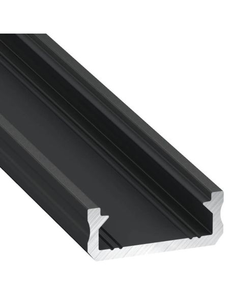 Perfil de Aluminio LED Tipo D Negro Lacado 2,02m Superficie Slim para Tiras 10mm