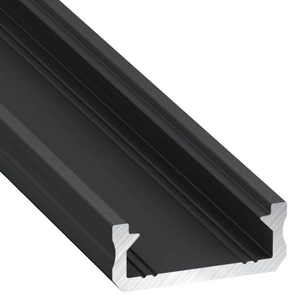 Profilé LED en aluminium type D, laqué noir, 2,02 m, surface mince pour rubans de 10 mm