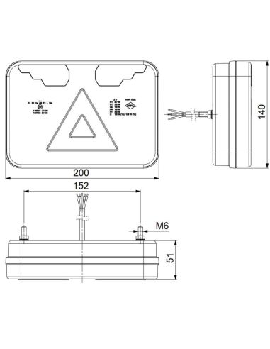 Dimensions du feu arrière LED HORUS LZD 3215/3216 - 7 fonctions 12V Néon (côté gauche, côté droit ou paire)