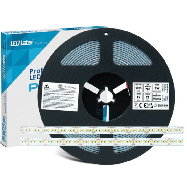 Fita LED profissional PROFI 24V 15W/m 240LED/m CRI90 IP65HS Rolo de 5 metros