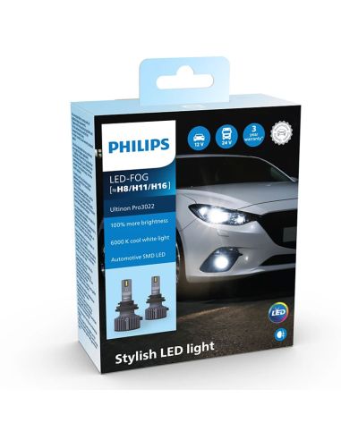 Bombillas LED H8/H11/H16 Philips Ultinon Pro3022 6000K 12V/24V, LUM11366U3022X2